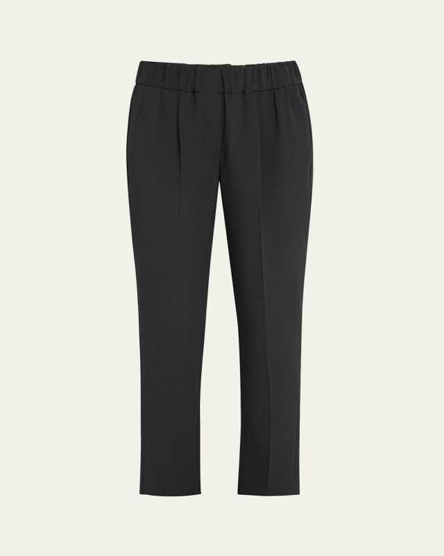 Silk Crepe Cady Straight-leg Ankle Pull-On Pants